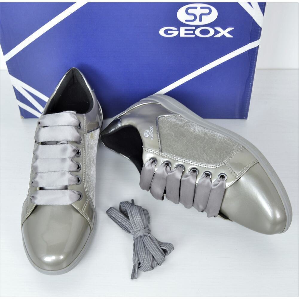 New! GEOX Women's Patent Velvet Lace up Comfort Shoes Sneakers - Picture 5 of 7
